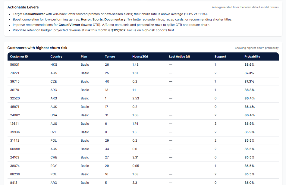 Customer Churn Dashboard screenshot